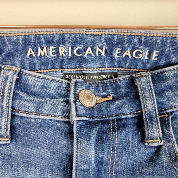 AE 0 Super Hi Rise Jegging Skinny American Eagle Medium Wash Stretch Jeans Short - Picture 3 of 13